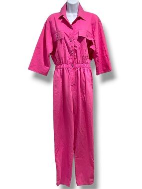 Vintage 1980s Rebecca Stessens Women’s Sz S/M Bright Pink Jumpsuit Long Sleeve